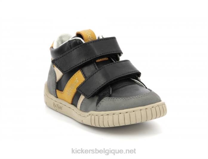 wincky vel gris jaune noir enfants KickersDT221003